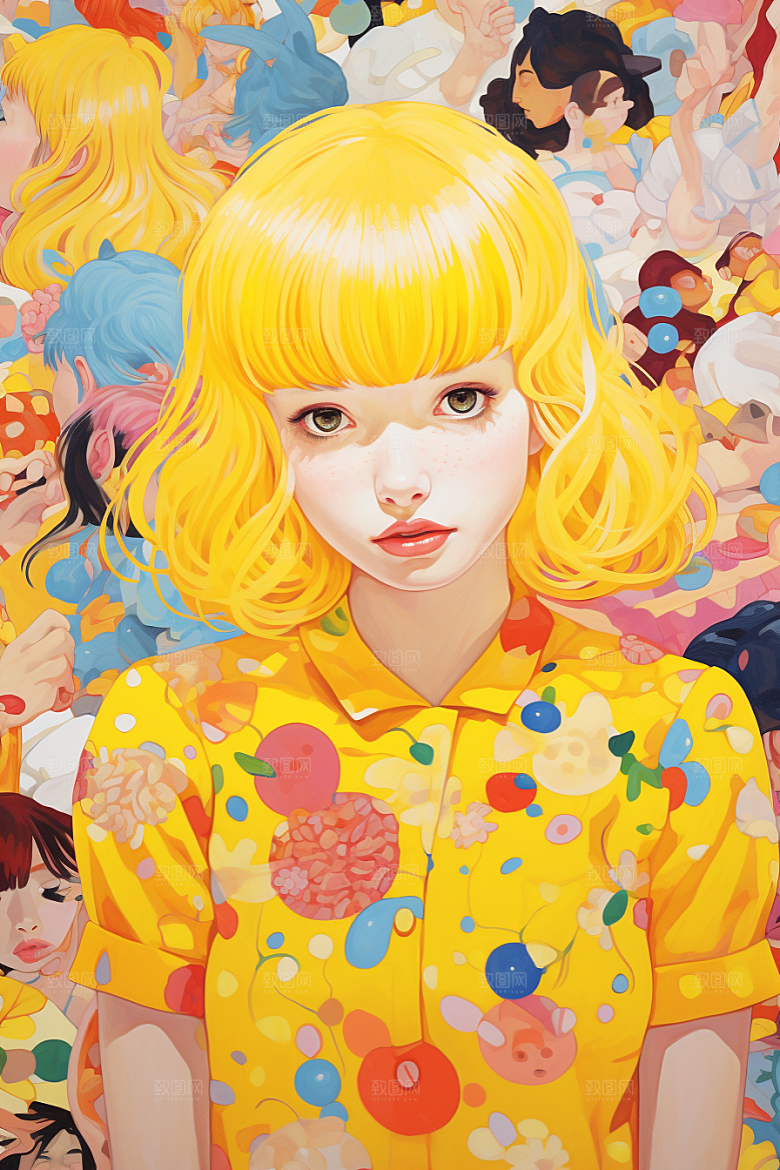 多巴胺女孩五彩斑斓可爱插画