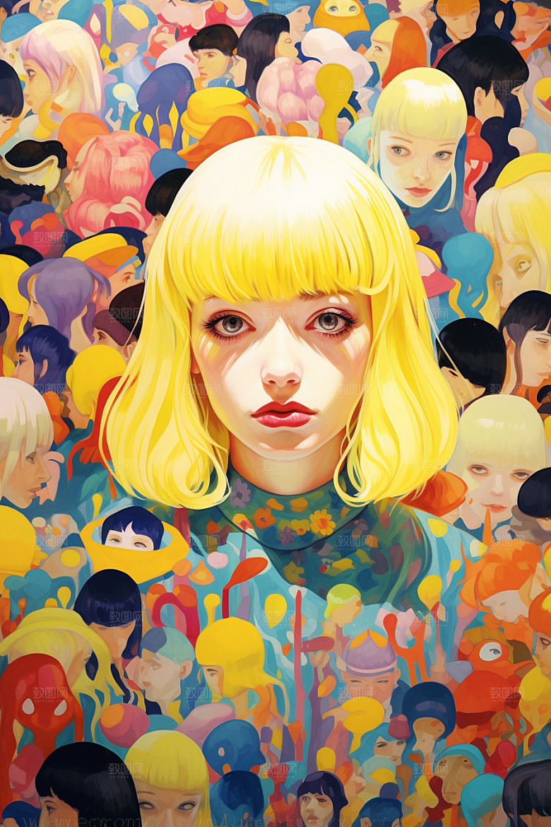 多巴胺女孩手绘少女插画