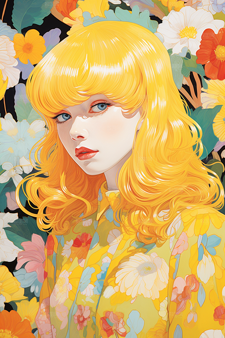 多巴胺女孩形象彩色插画