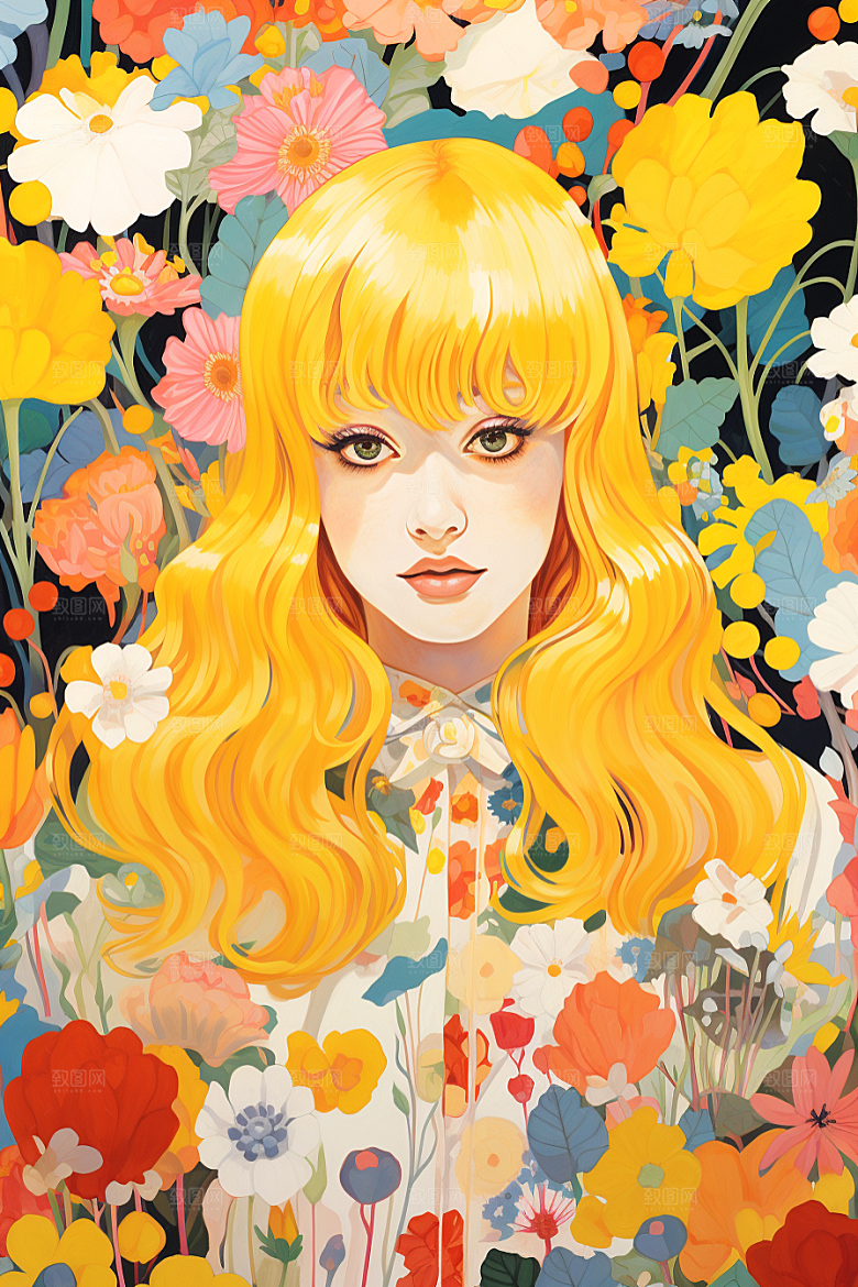 多巴胺女孩高清手绘插画