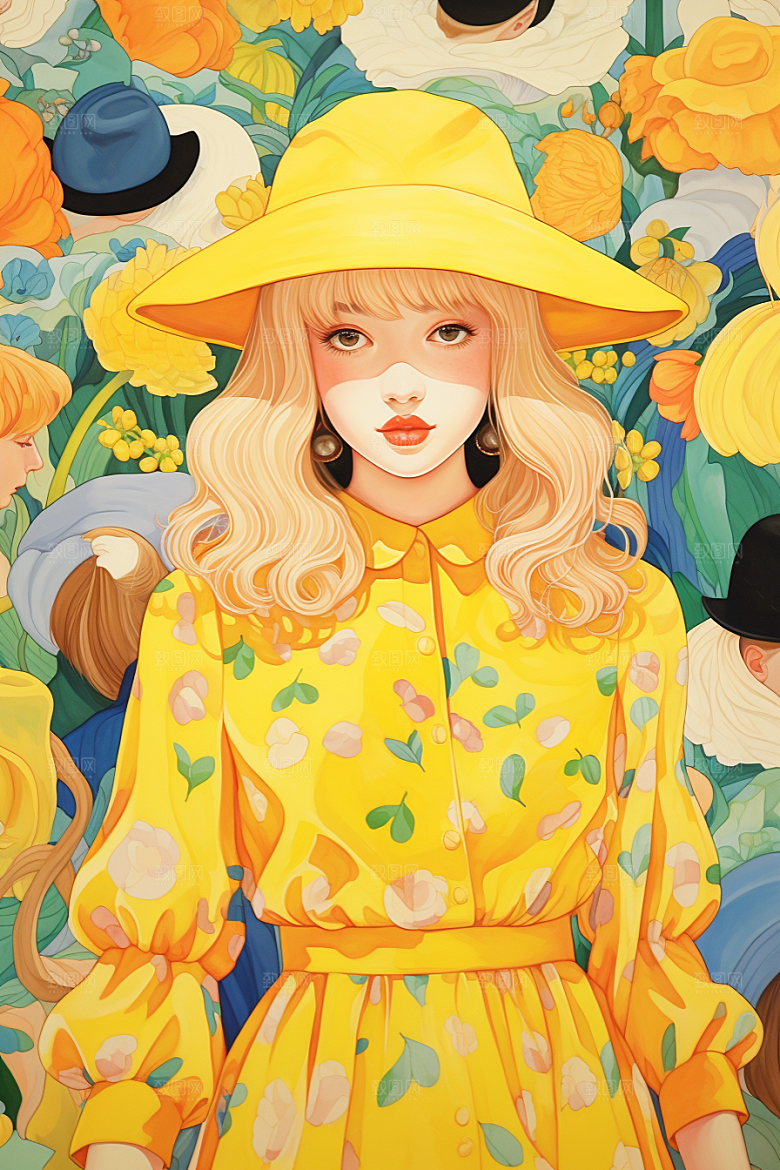 多巴胺女孩少女穿搭插画