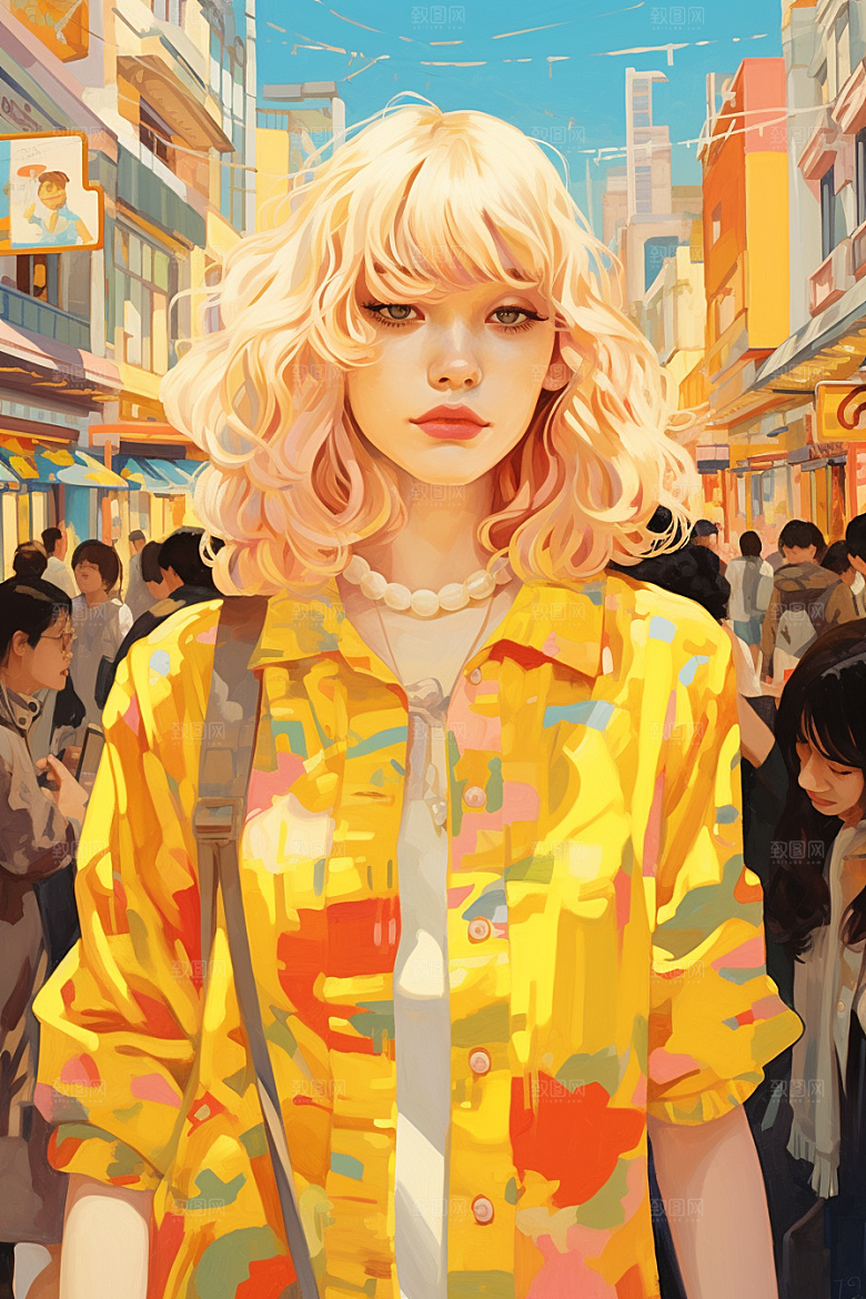 多巴胺女孩穿搭手绘插画