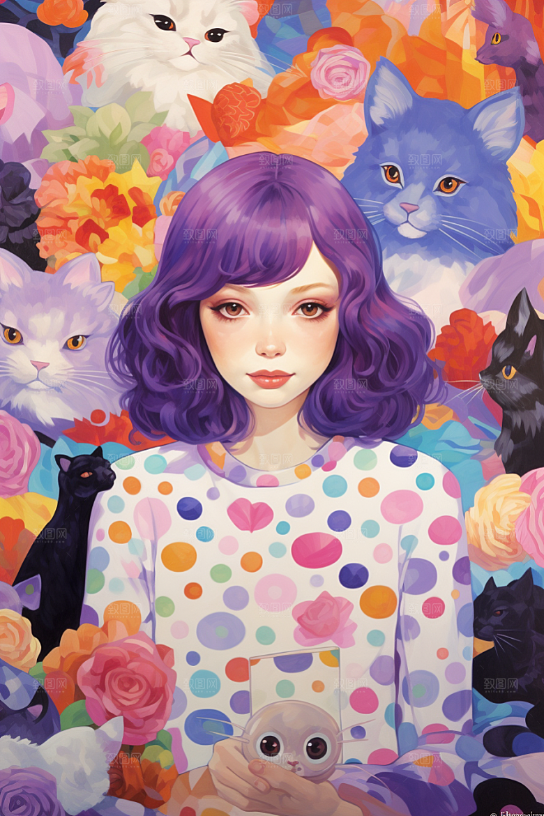 多巴胺女孩手绘形象插画