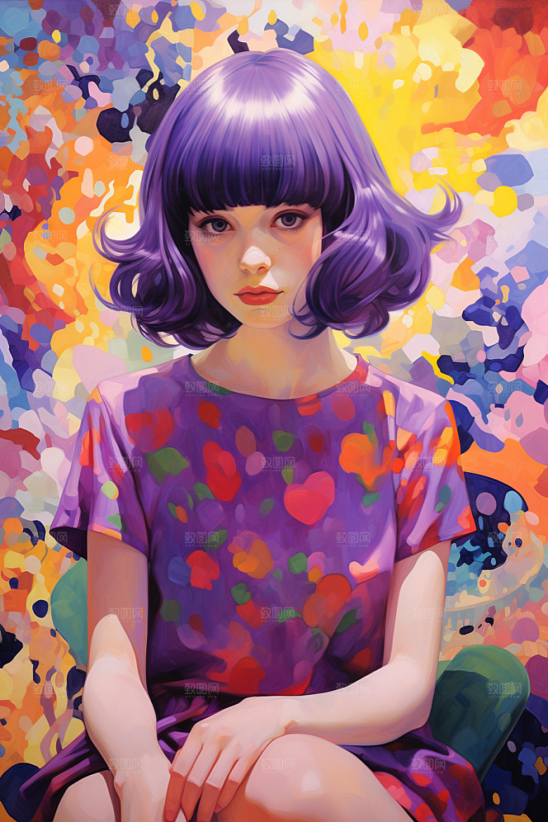 多巴胺女孩高清艺术感插画