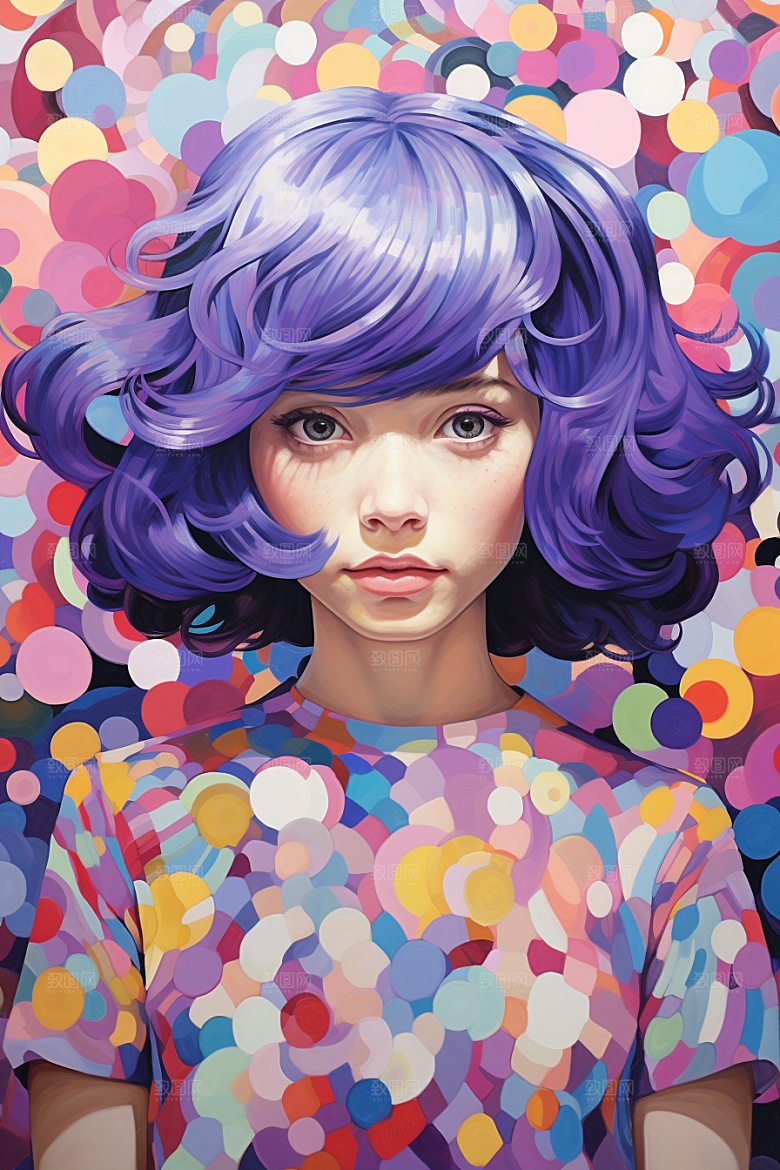 多巴胺女孩手绘高清插画