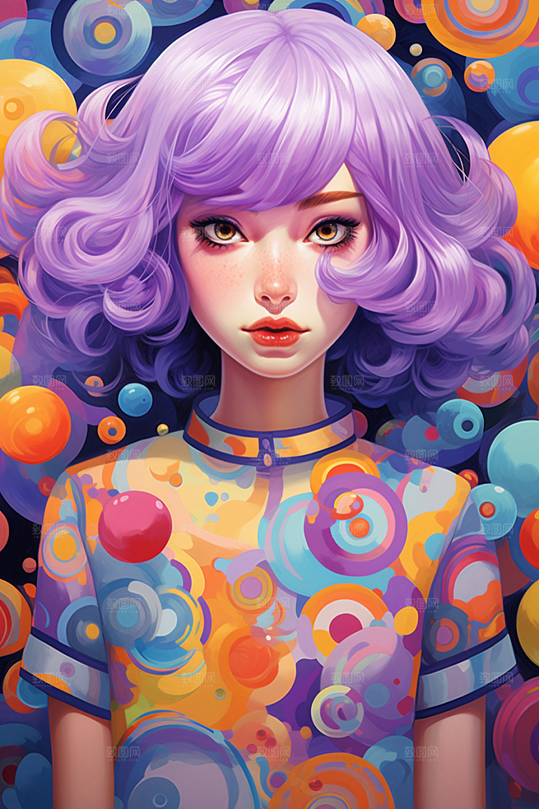 多巴胺女孩少女手绘插画