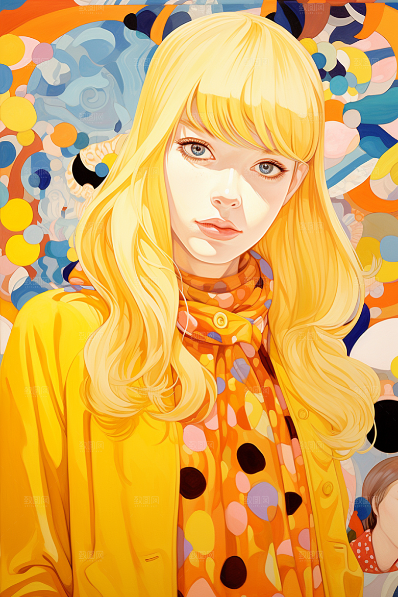 多巴胺女孩五彩斑斓彩色插画