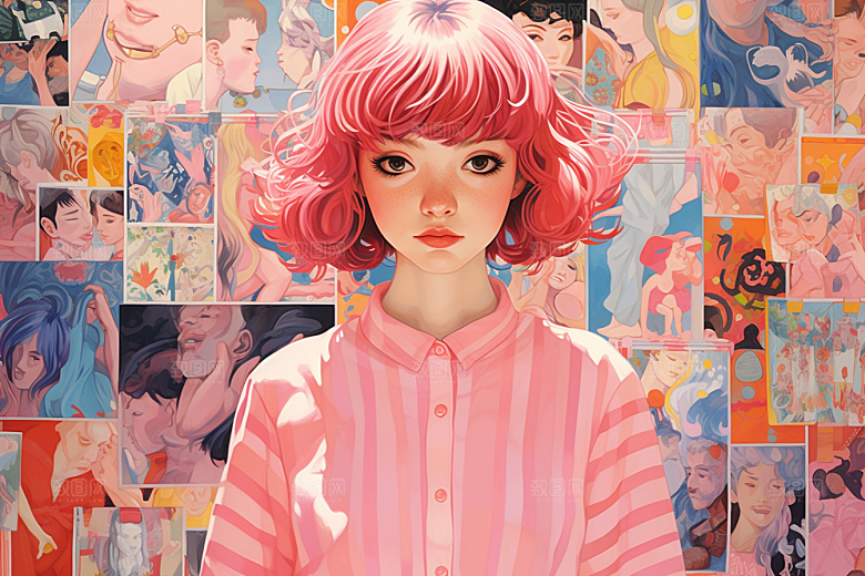 多巴胺女孩彩色缤纷插画