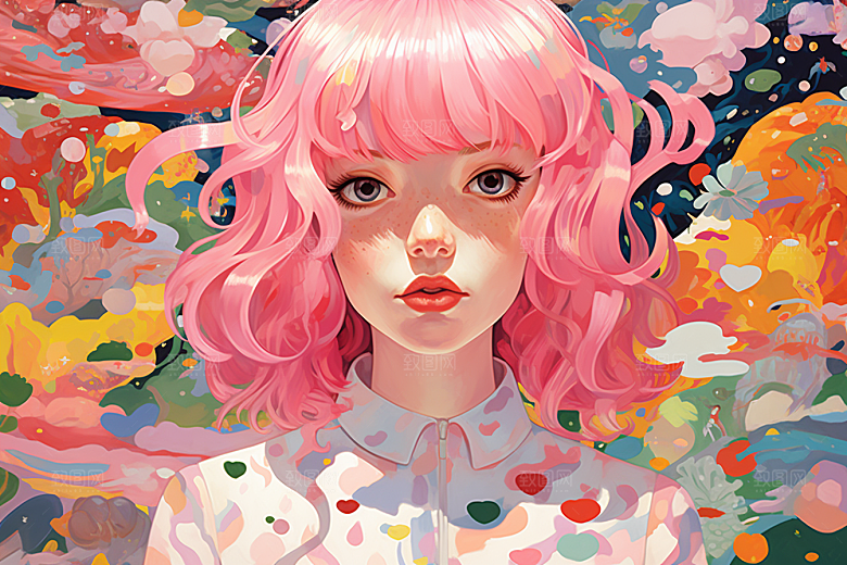 多巴胺女孩少女五彩斑斓插画