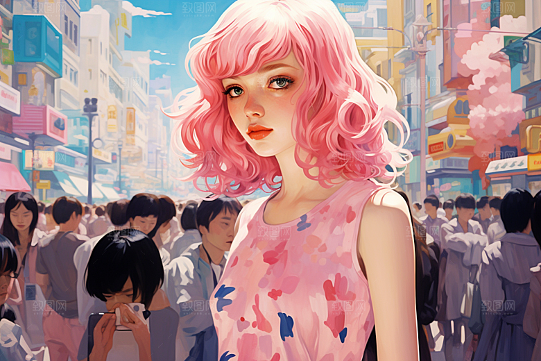 多巴胺女孩高清少女插画