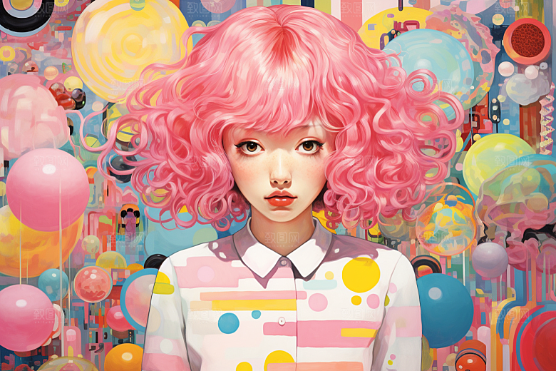 多巴胺女孩高清五彩斑斓插画