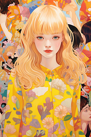 多巴胺女孩艺术感少女插画