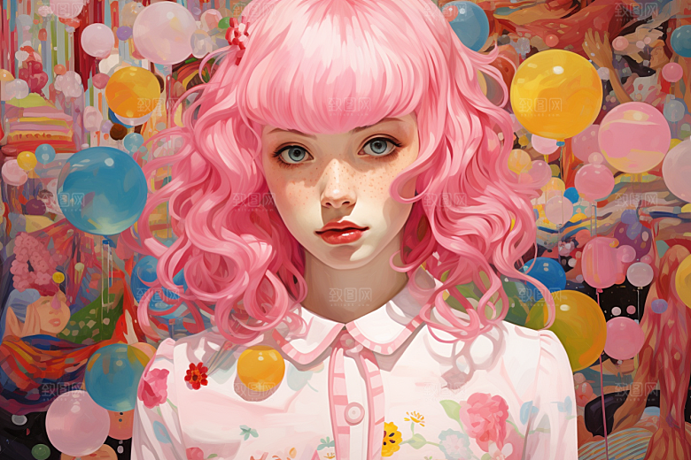 多巴胺女孩彩色艺术感插画