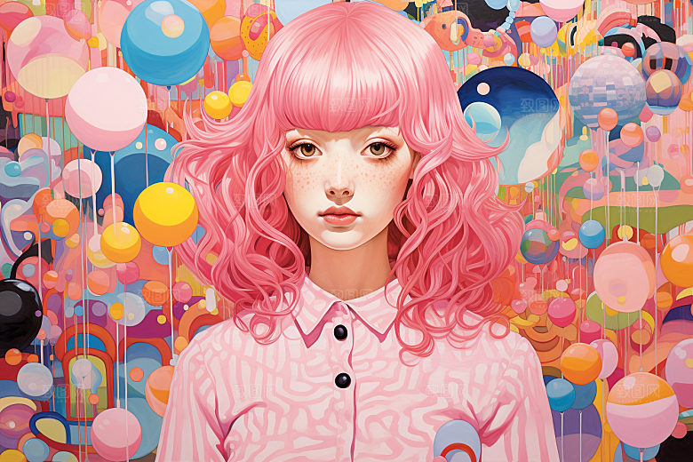 多巴胺女孩少女五彩斑斓插画
