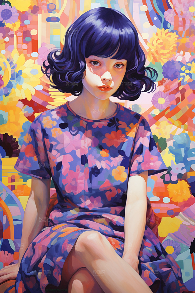 多巴胺女孩艺术感可爱插画
