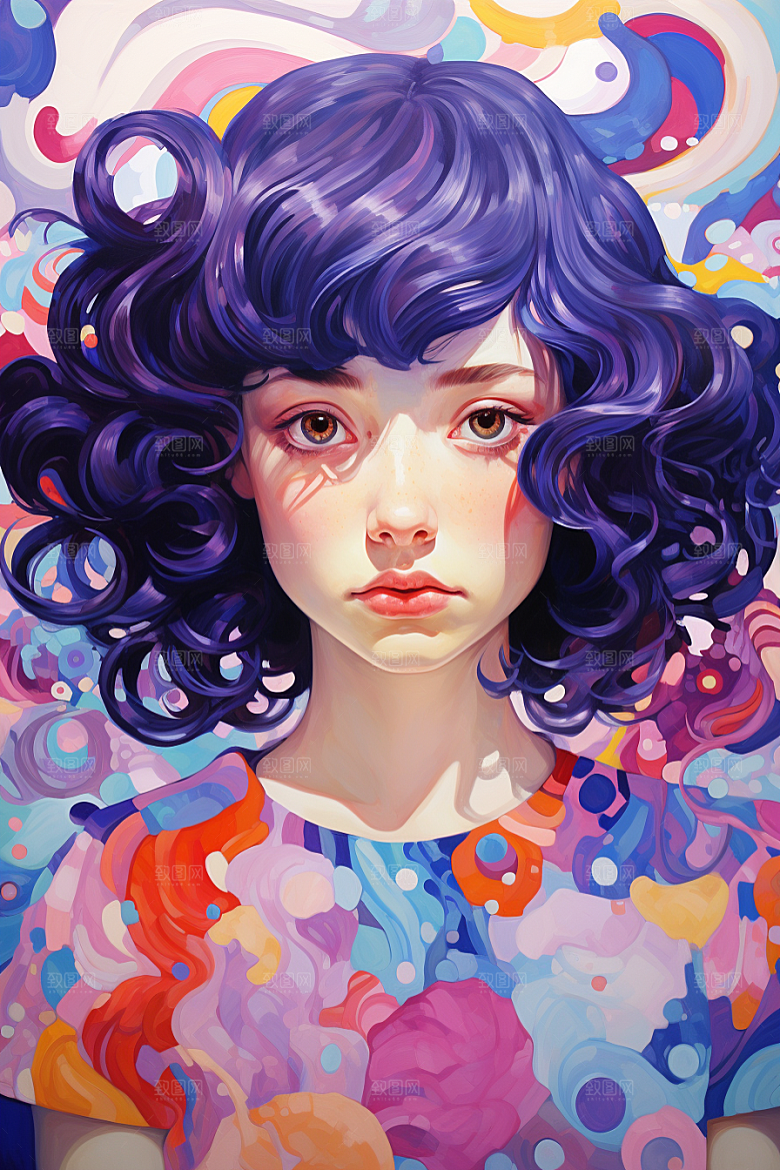 多巴胺女孩五彩斑斓形象插画