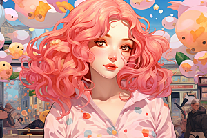 多巴胺女孩穿搭少女插画