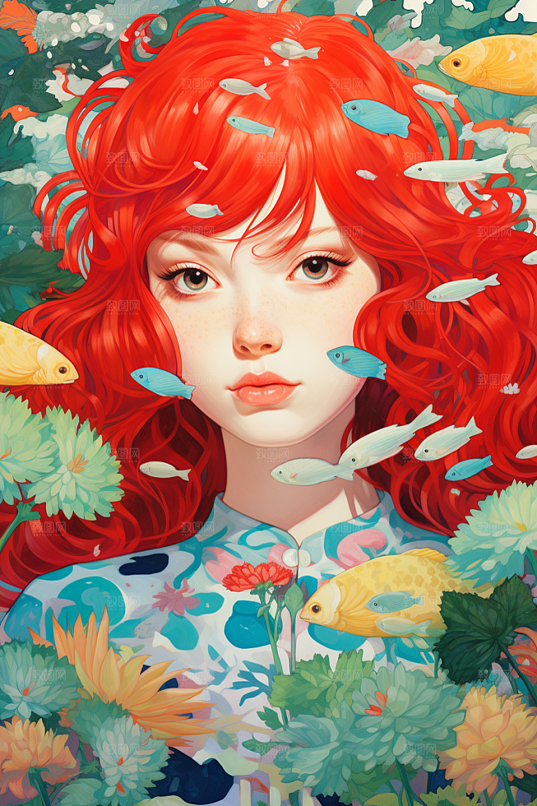 多巴胺女孩艺术感缤纷插画