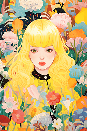 多巴胺女孩缤纷少女插画