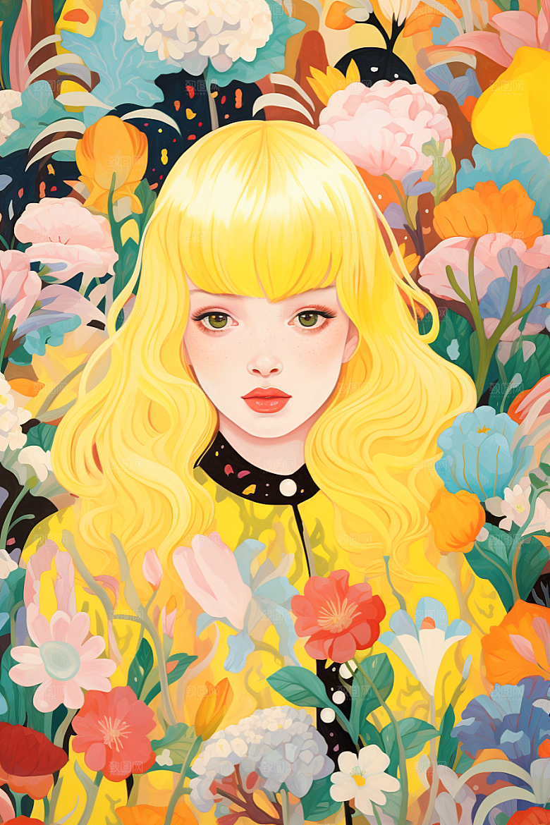 多巴胺女孩缤纷少女插画