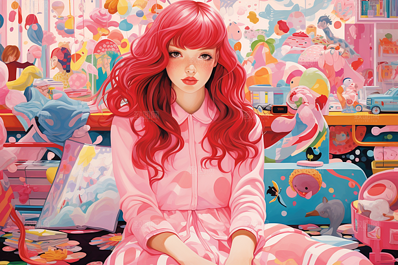 多巴胺女孩彩色高清插画