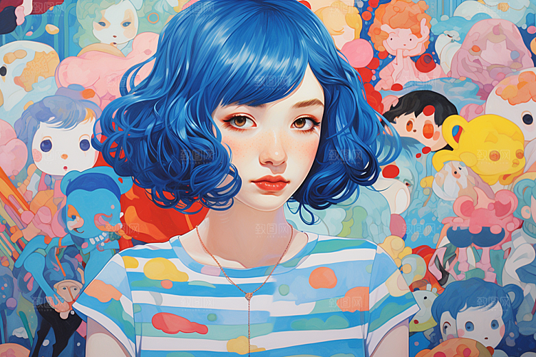 多巴胺女孩高清少女插画