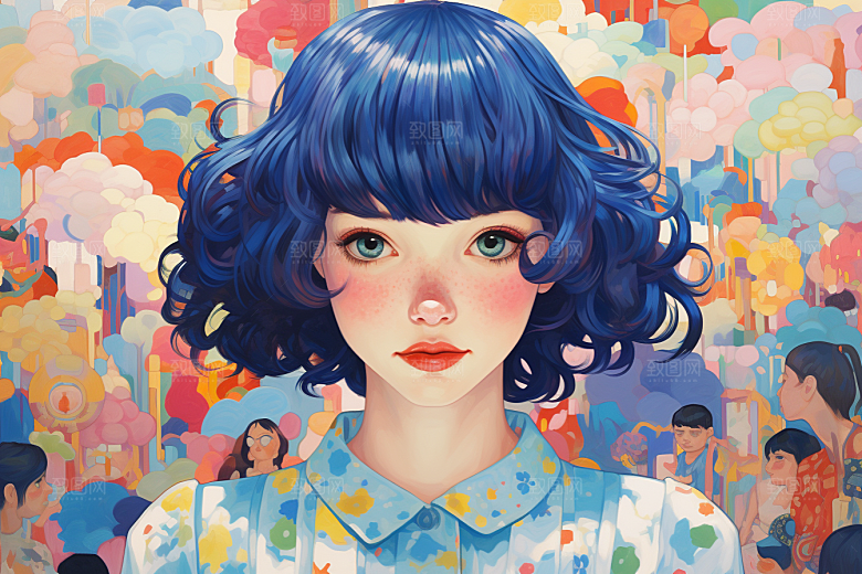 多巴胺女孩可爱彩色插画