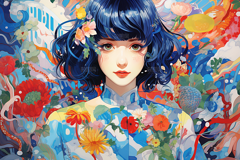 多巴胺女孩缤纷彩色插画