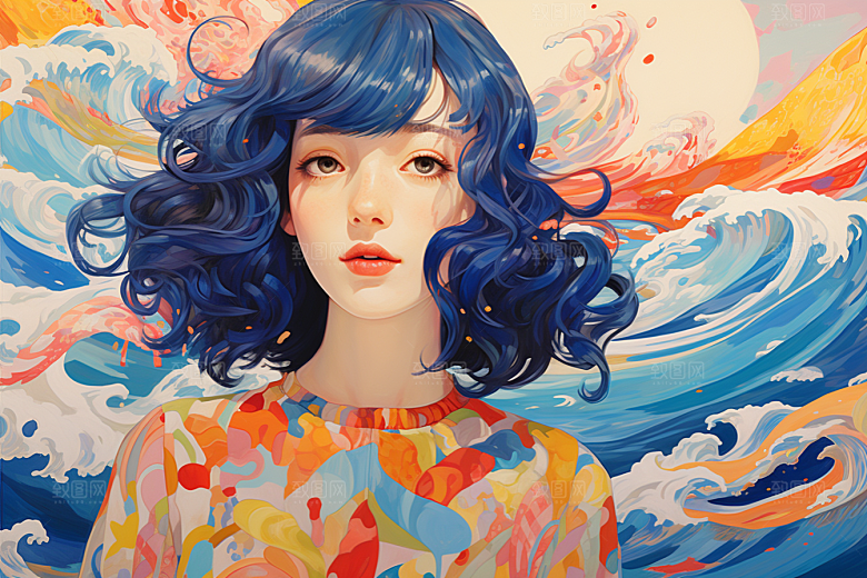 多巴胺女孩艺术感五彩斑斓插画