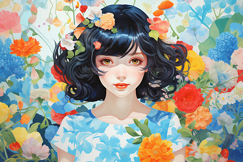 多巴胺女孩五彩斑斓缤纷插画