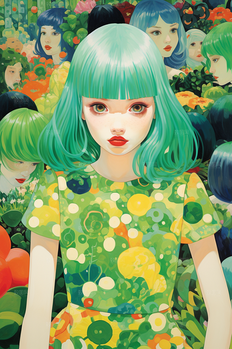 多巴胺女孩彩色缤纷插画
