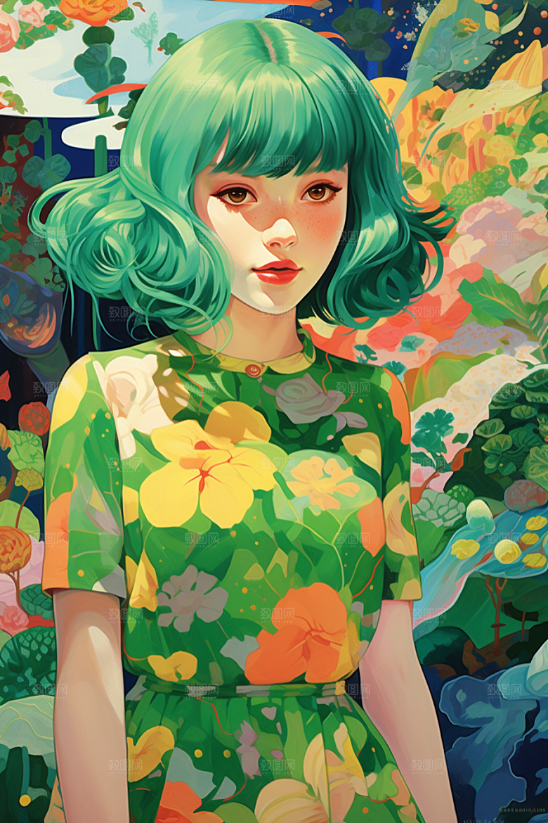 多巴胺女孩高清可爱插画