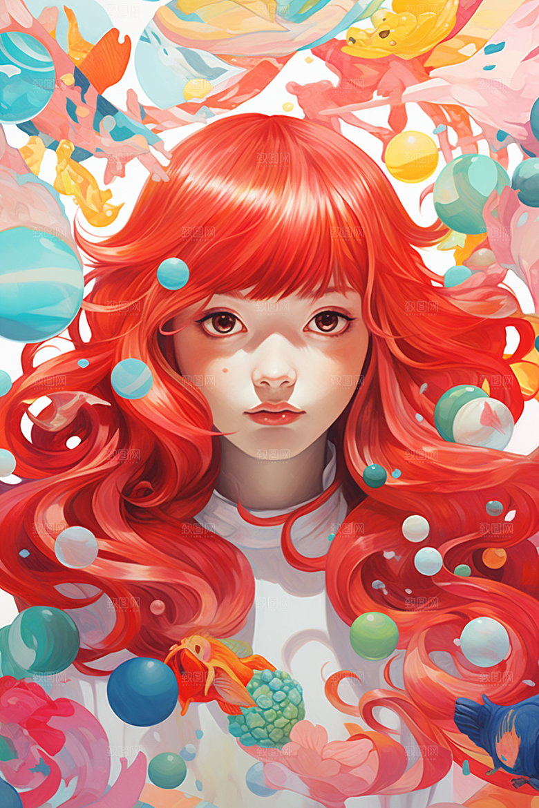多巴胺女孩手绘缤纷插画