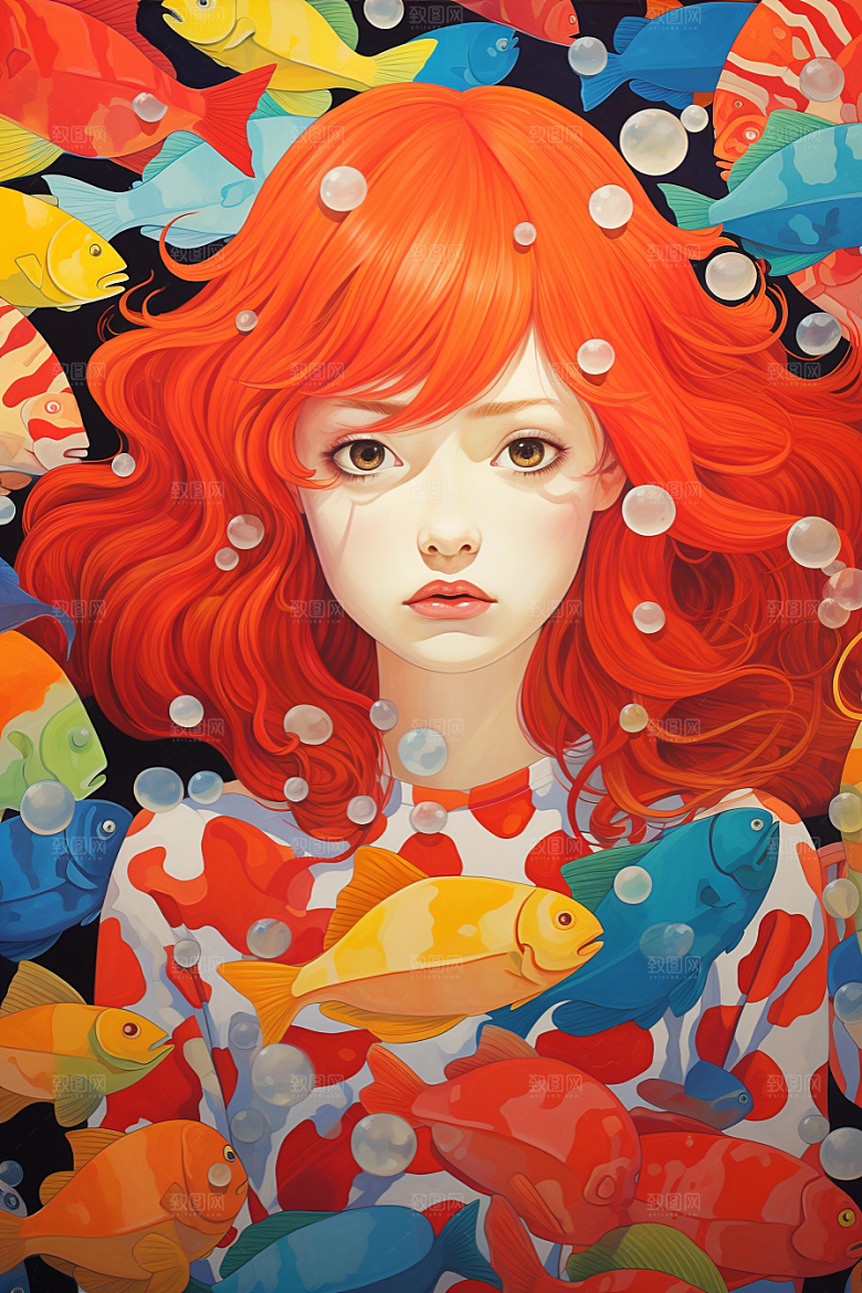 多巴胺女孩彩色缤纷插画