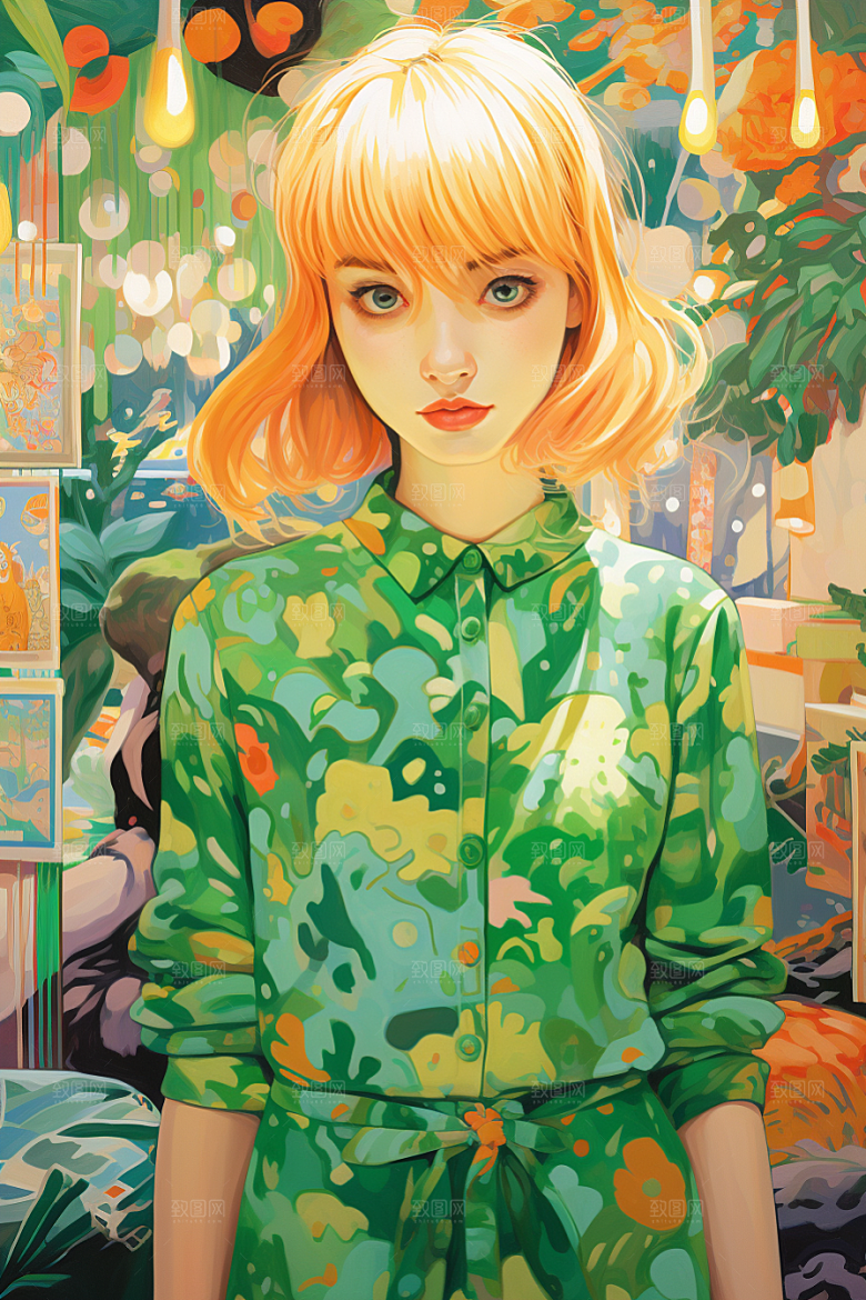 多巴胺女孩五彩斑斓少女插画