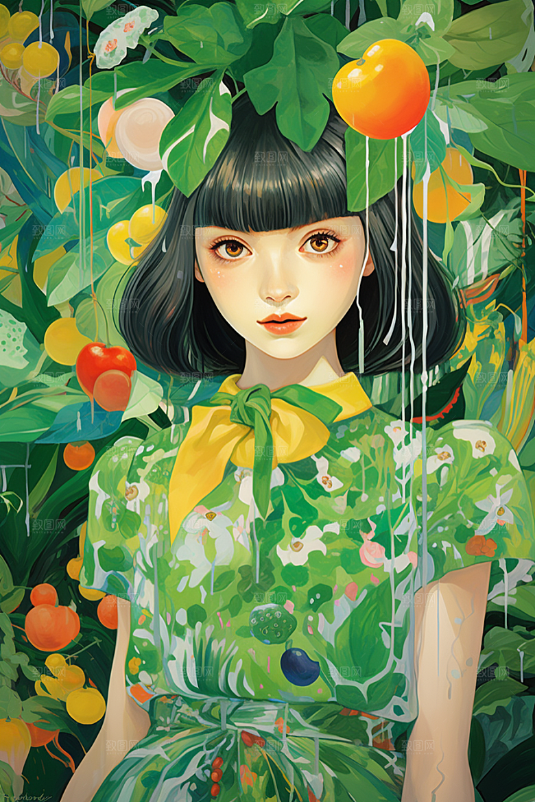 多巴胺女孩手绘高清插画