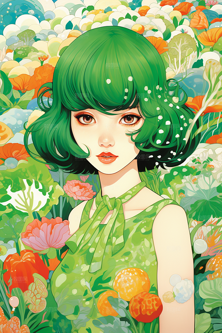 多巴胺女孩可爱缤纷插画