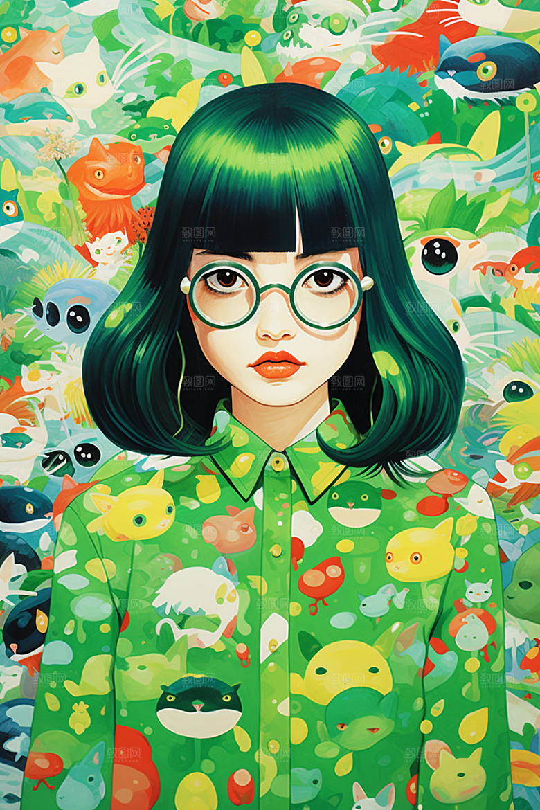 多巴胺女孩彩色穿搭插画