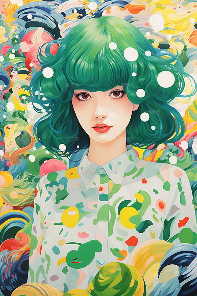 多巴胺女孩少女高清插画