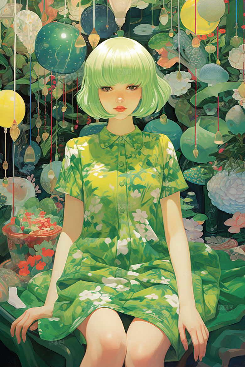 多巴胺女孩穿搭五彩斑斓插画
