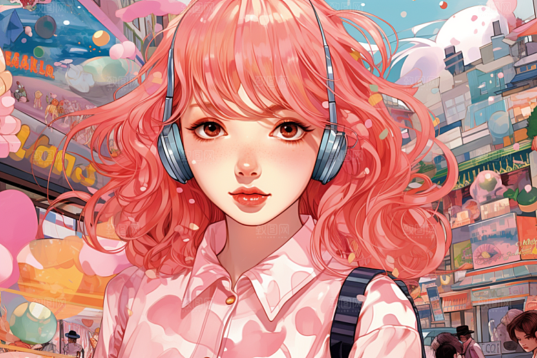 多巴胺女孩彩色五彩斑斓插画