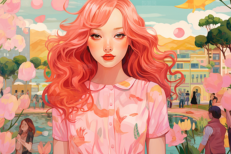 多巴胺女孩缤纷高清插画