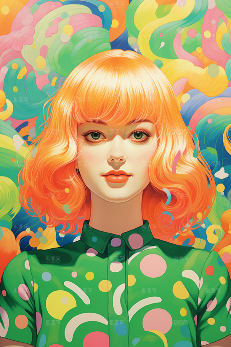 多巴胺女孩艺术感可爱插画