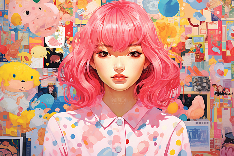 多巴胺女孩穿搭艺术感插画