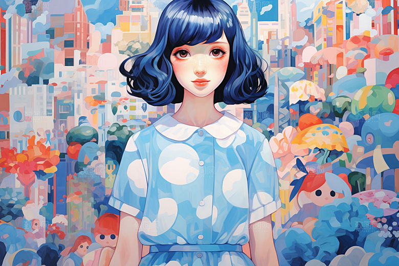 多巴胺女孩少女可爱插画