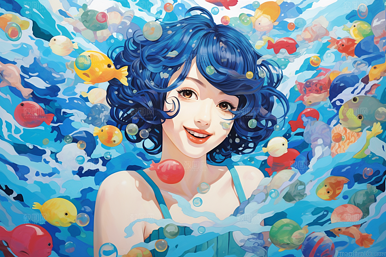 多巴胺女孩形象五彩斑斓插画