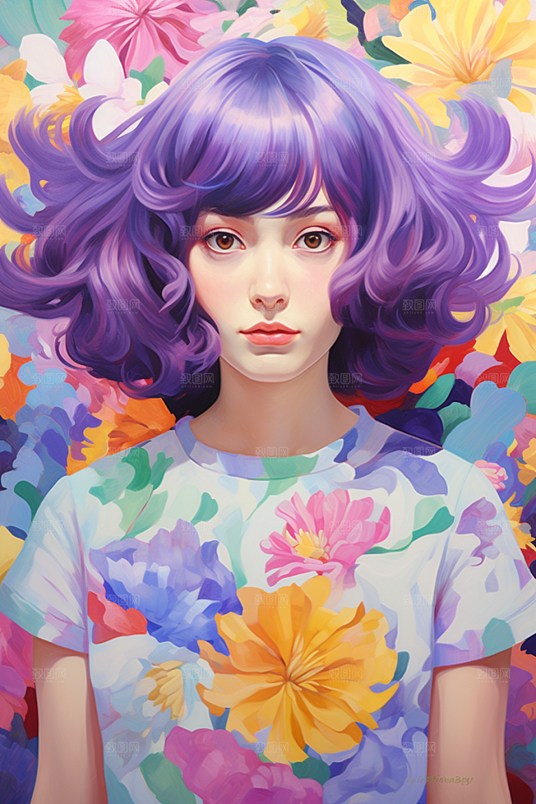 多巴胺女孩彩色可爱插画