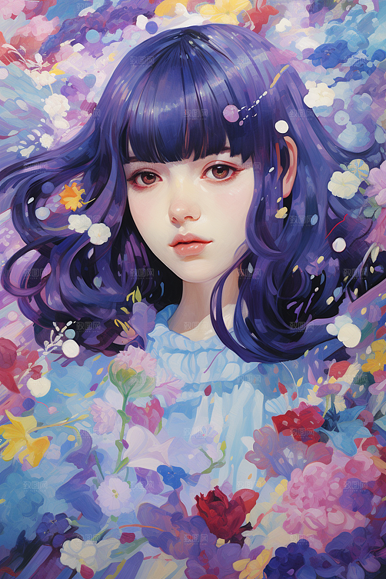 多巴胺女孩高清可爱插画