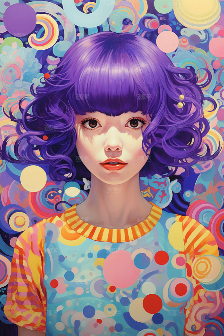 多巴胺女孩彩色高清插画