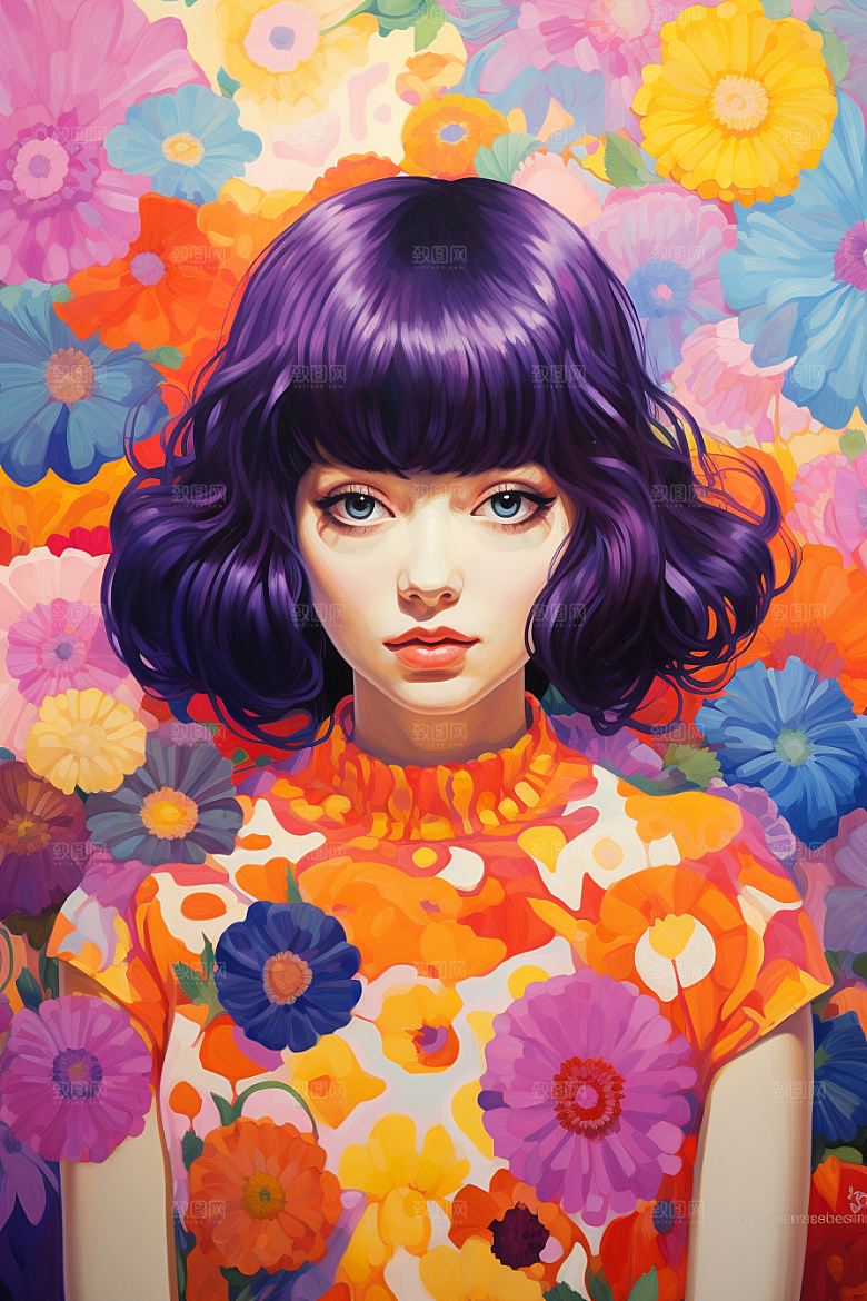 多巴胺女孩少女五彩斑斓插画
